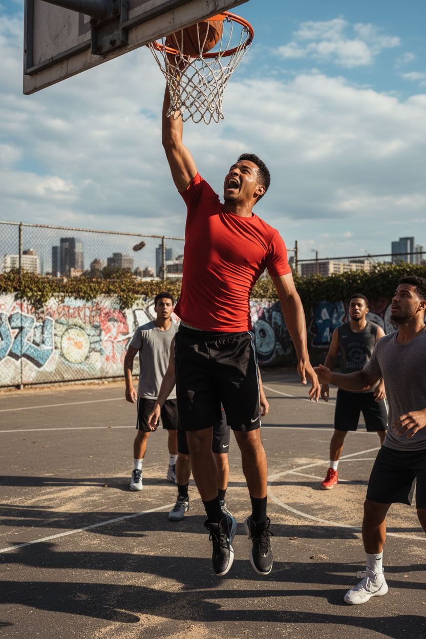 Basketbalista v červeném kompresním tričku
