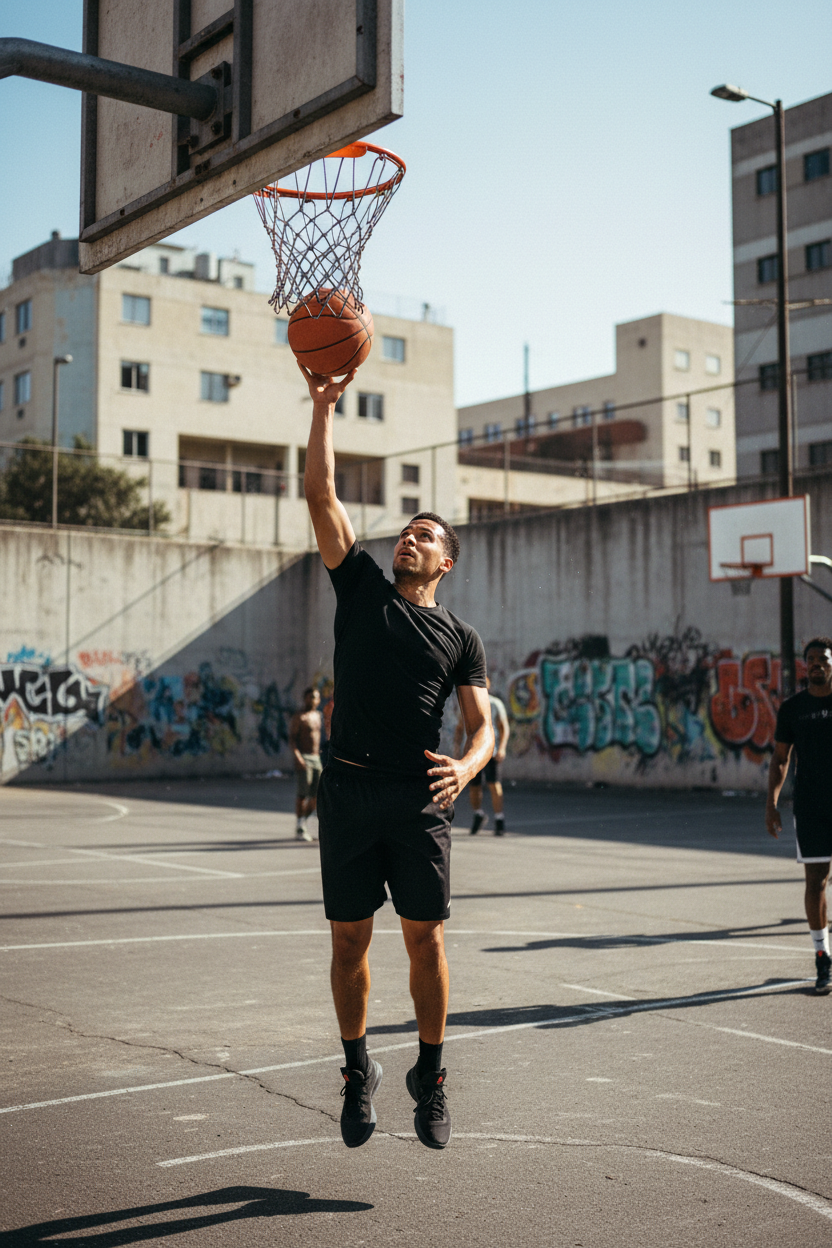 Realistický basketbalista v černém tričku