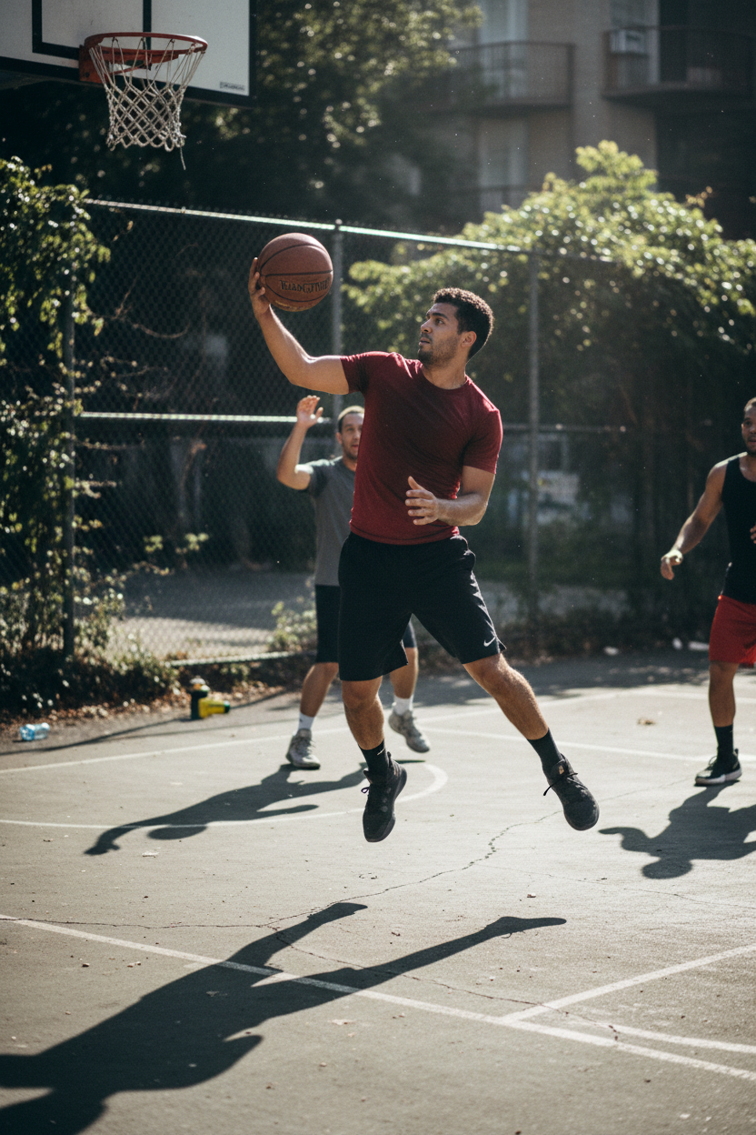 Realistický basketbalista v červeném tričku